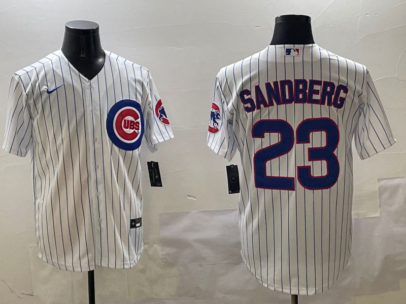 Men Chicago Cubs 23 Sandberg White Stripe Game 2025 Nike MLB Jersey style 1
